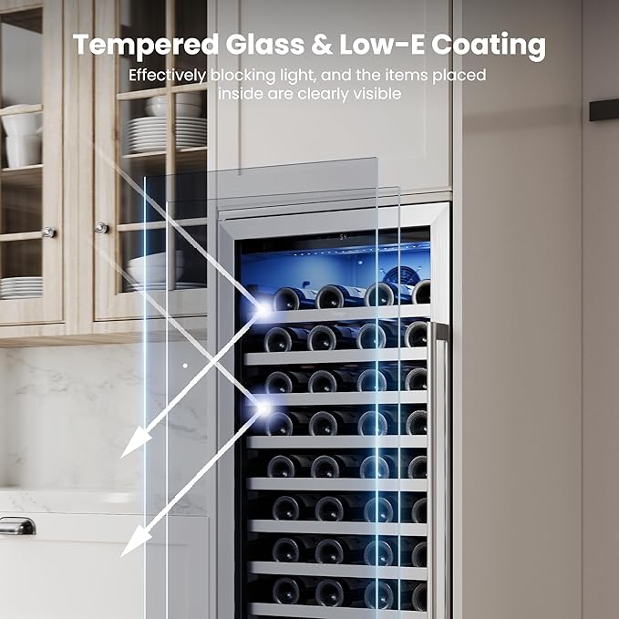 Yeego 24 Inch Wine Fridge Cooler - 89 Bottles Wine Cooler with Glass Door, 40-65℉ Built-In or Freestanding Wine Refrigerator with Door Lock and 2 Color LED for Kitchen Bar Office (Left-Hinged)