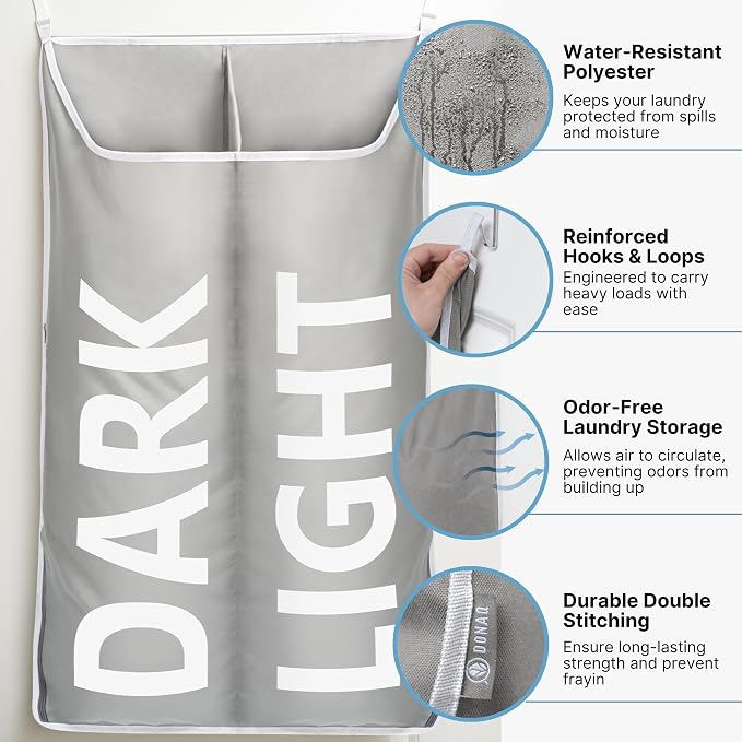 Hanging Laundry Hamper Bag XL 40x22", Space Saving over the Door Storage Bags - Image 5
