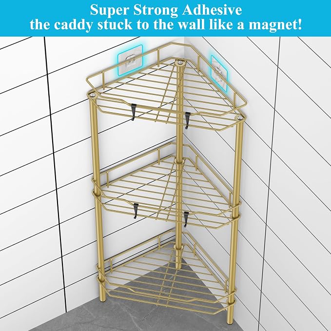 HuggieGems Metal Floor Standing Corner Shower Caddy, 3 Tier - Image 2