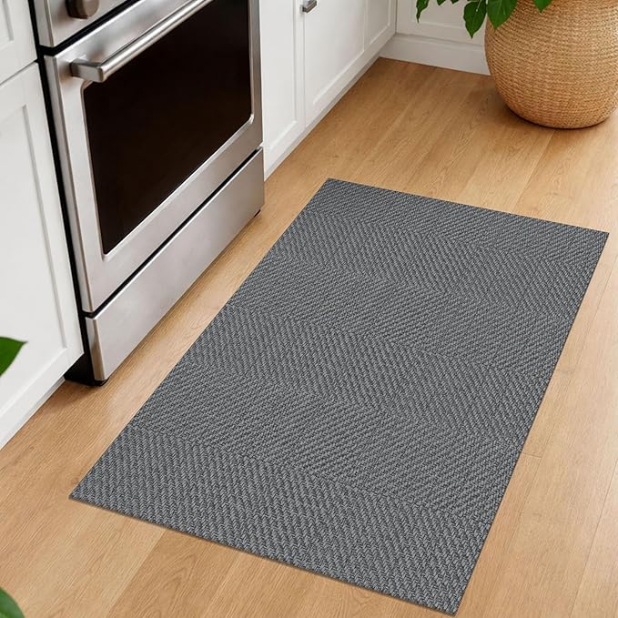 IOHOUZE Small Area Rug 2x3 Washable Woven Rugs for Entryway Non Slip Rubber Backed Front Door Rugs Indoor Doormat Throw Rug Floor Carpet for Entrance Kitchen, Charcoal/Dark Grey