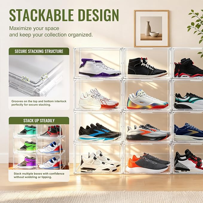 Heavy Duty Acrylic Shoe Box, Size 14, Stackable Everyday Footwear Storage - Image 6