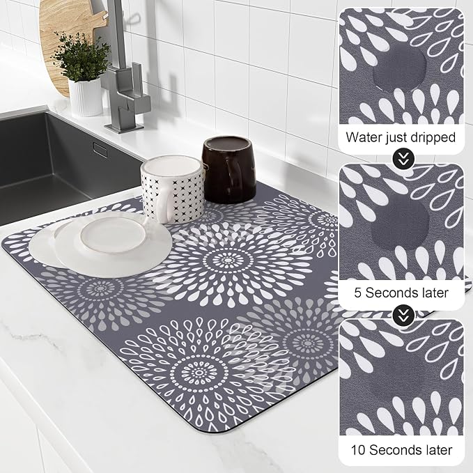 Dish Drying Mat Absorbent Kitchen Counter Mat Rubber Backing Draining Mat | - Image 4