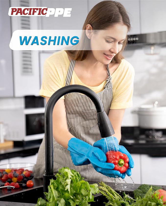PACIFIC PPE 2 Pairs Dishwashing Gloves, Cotton Flocked Liner, Medium | - Image 5