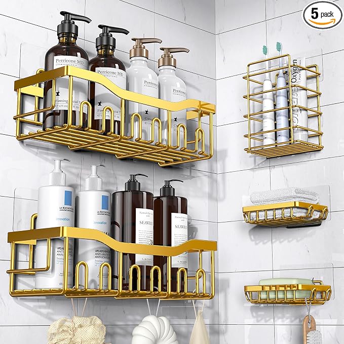 Shower Caddy 5 Pack, Adhesive Shower Organizer by EUDELE