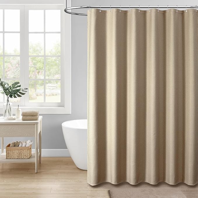 Dynamene Stall Waffle Shower Curtain 256 GSM Heavy Fabric 48x72 Beige/Khaki - Image 6
