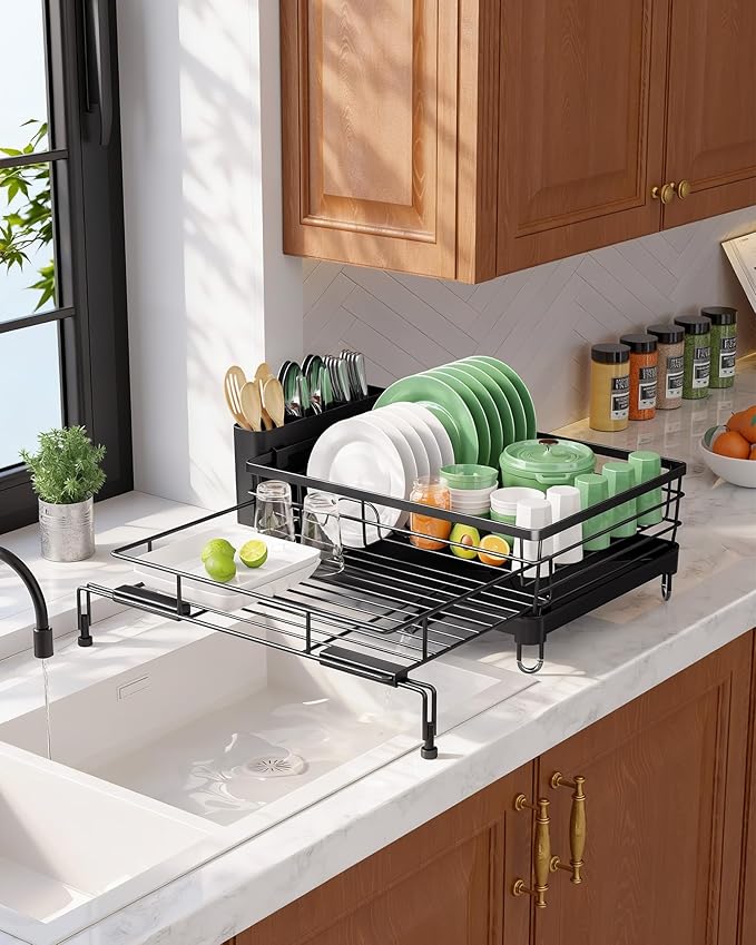 Kitsure Adjustable Dish Drying Rack, 15.6''-25.2''L × 16.9''W, Rust-Resistant - Image 8