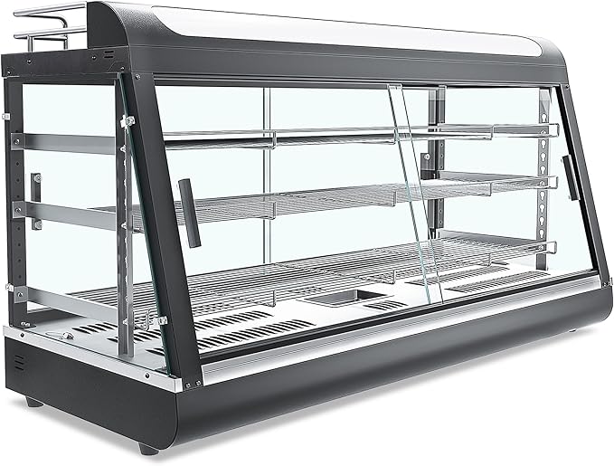 3-Shelf Commercial Food Warmer Display w/Top Rack, 44" Countertop Warmers Hot Box for Pizza/Pretzel/for Food Display, Heated Holding Cabinet Glass case, with LED Lighting for Buffet Restaurant