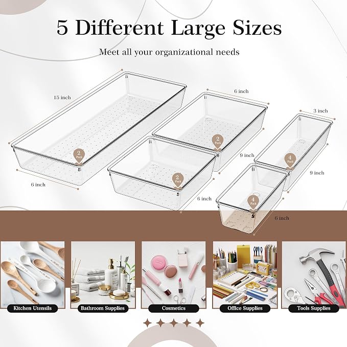 14 PCS Clear Plastic Drawer Organizer Set - Image 2