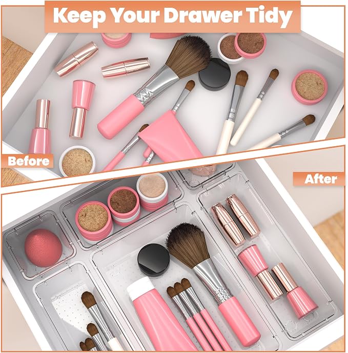 KICHLY 25-Piece Clear Drawer Organizer Set – Multi-Size Storage Trays | Bathroom - Image 6