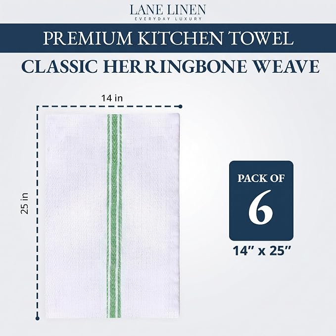 LANE LINEN Kitchen Drying Towels 100% Cotton Absorbent Lint-Free 6 Pack - Image 2