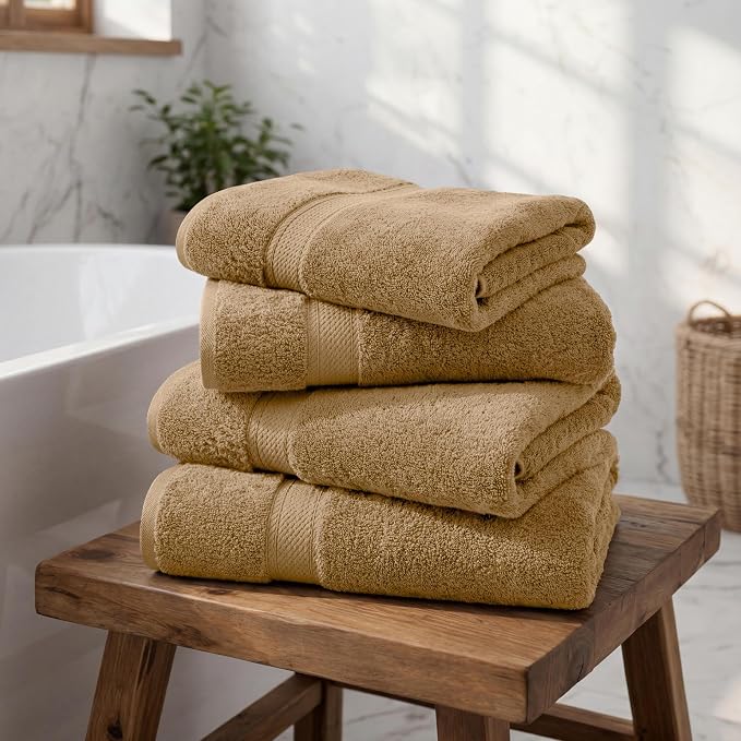 Superior Egyptian Cotton Plush & Absorbent, Bath Towel Set of 4, Toast | Quick - Image 2