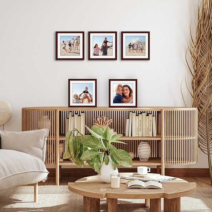 Americanflat 10x10 Picture Frame with Plexiglass - Set of 5 - Use as 8x8 Frame with Mat or Display 10x10 Photo Without Mat - Galleria Collection - Square Frames for Tabletop or Wall - Mahogany