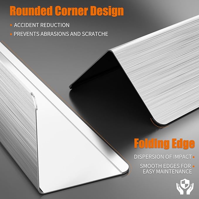 1x1x48 Inches 304 Stainless Steel Wall Corner Guards (5-Pack) Heavy Duty Rounded Corner Protector, Smooth Folded Edge Design for Wall Protection Stainless Steel Slab