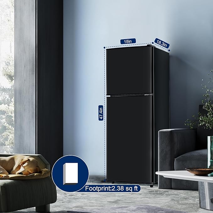 4.8 Cu. Ft. Fridge with Freezer, 2-Door Mini Fridge with Freezer, Adjustable Thermostat Small Refrigerator, Dorm Refrigerator for Apartment, Office, Kitchen, Black
