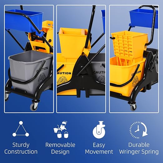 HOMCOM Mop Water Bucket Wringer Cart, Double Mop Bucket, 2 x 6.9 Gallon - Image 6
