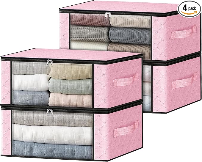 HomeHacks 4-Pack Clothes Organizer Storage Bags, 35L Storage Bins, Reinforced by HomeHacks