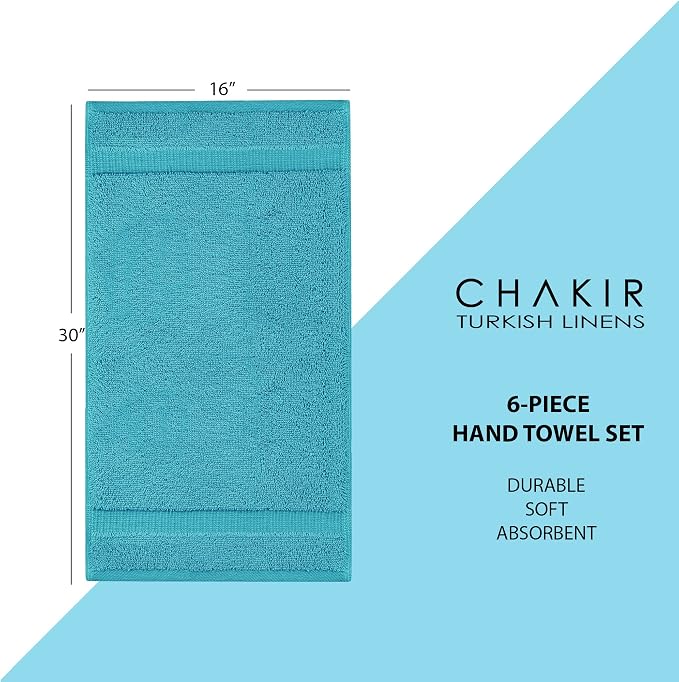 Chakir Turkish Linens 100% Cotton 6-Pack Hand Towels 16x30, Aqua | Premium - Image 5
