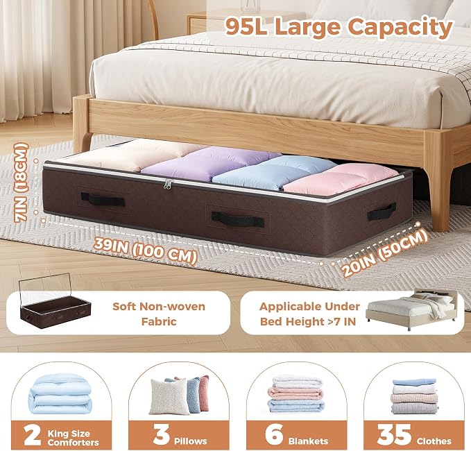 6 Pack 95L Under bed Storage Containers Brown | Underbed Storage Bags - Image 3