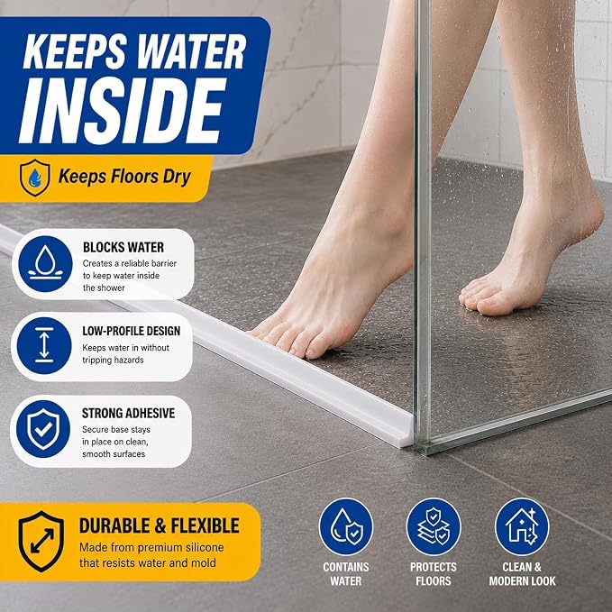Silicone Shower Threshold Water Dam, Kitchen Sink Splash Guard, Shower Barrier - Image 4