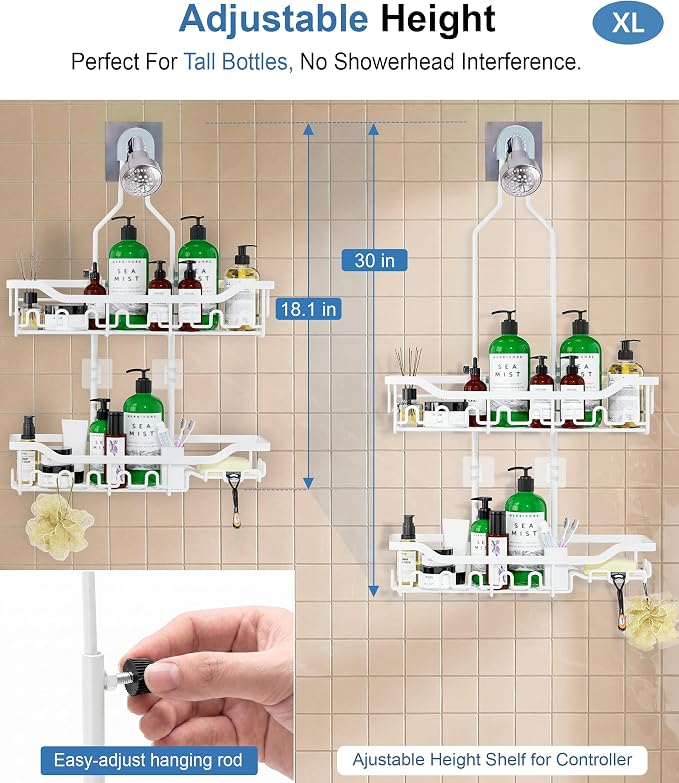 Shower Caddy Hanging Organizer, Extra Large Rack Over Showerhead - Image 3