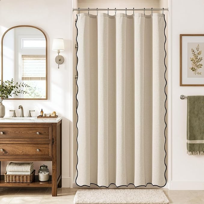 MIULEE Cream Scalloped Linen Shower Curtain 60x72 Inches by MIULEE