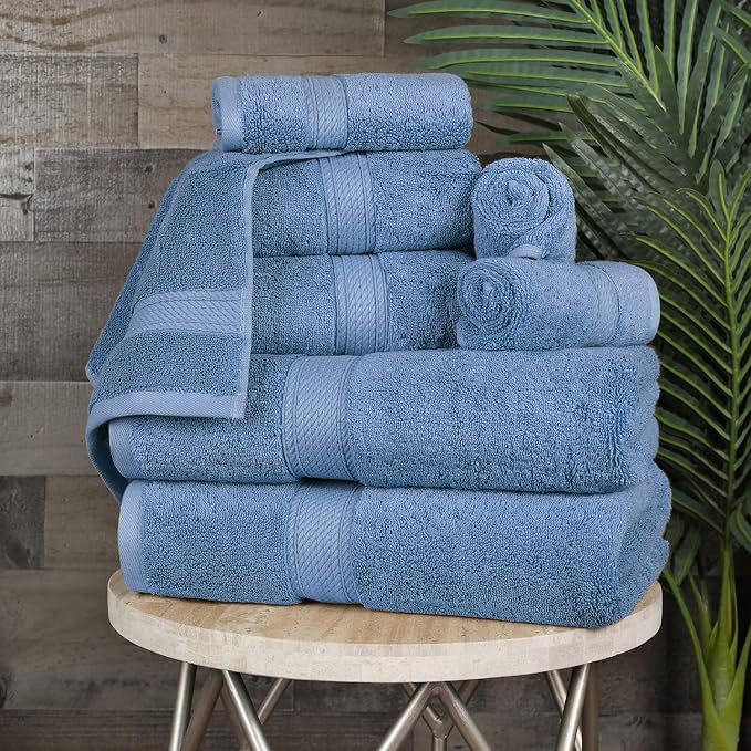 SUPERIOR Egyptian Cotton Ultra Plush & Absorbent, 8 Piece Set, Denim Blue | - Image 3