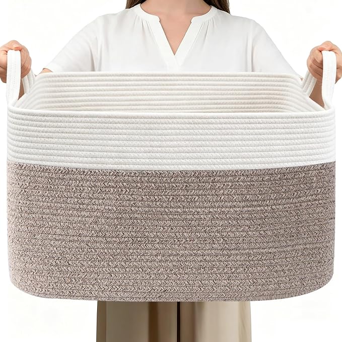 65L Laundry Basket with Handles, Woven Blanket Basket by HZFTJOY
