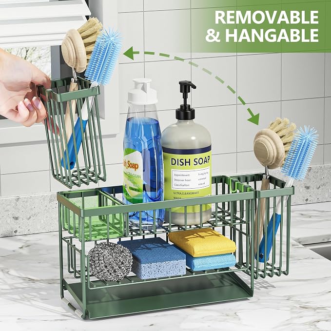 Cisily Sage Green 2-Tier Kitchen Sink Caddy Organzier Rack - Image 5