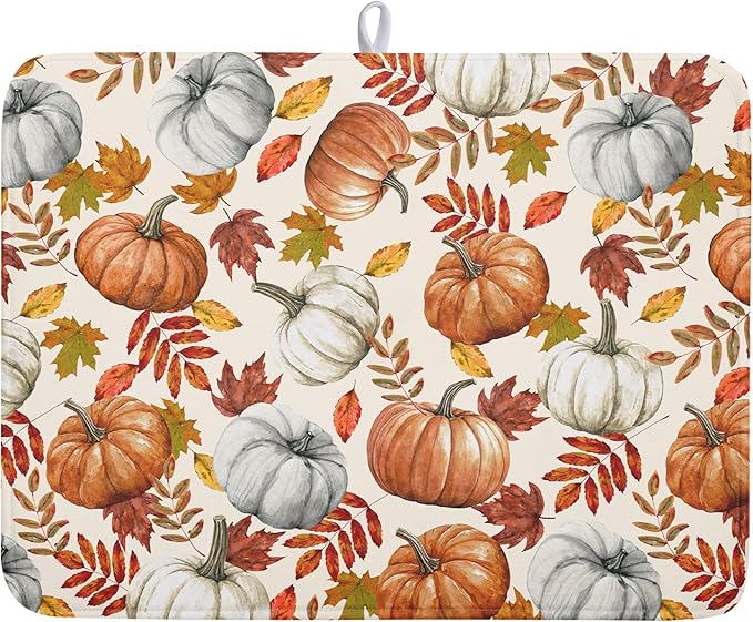 Fall Dish Drying Mat for Kitchen Counter 18x24 Inch Fall Pumpkin Kitchen Mat by Kawani