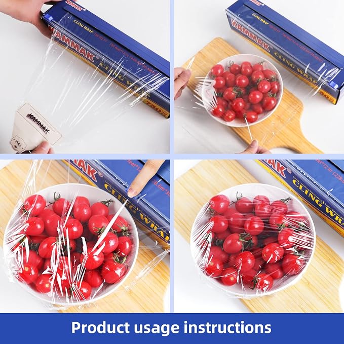 KAMMAK Plastic Food Wrap with Slide Cutter Kitchen Cling Wrap 12 inch - Image 7
