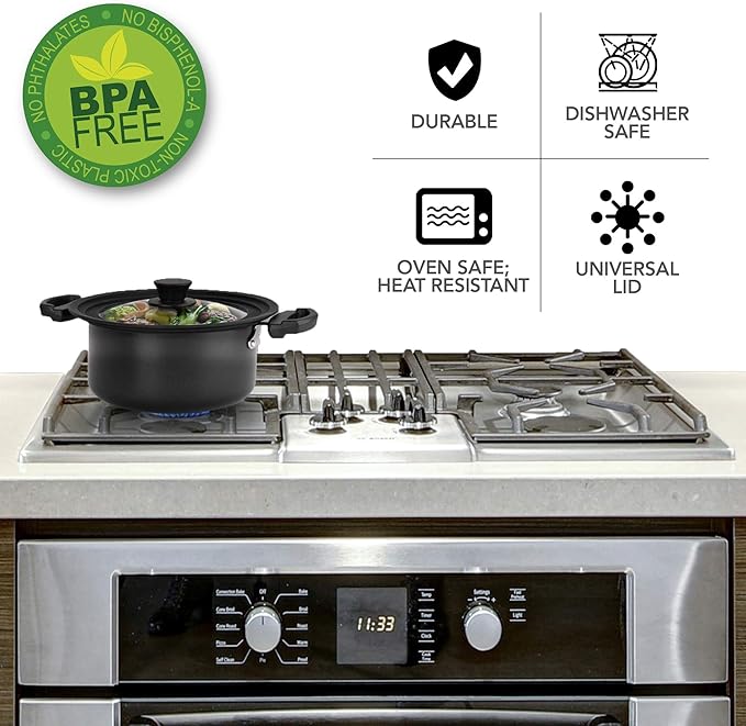 Large Silicone & Glass Universal Lid (10.5 to 12 Inches) - BPA-Free Silicone Lid with Stay Cool Handle & Tempered Glass Top - Dishwasher Safe - Universal Lid for Pots, Pans, Skillets, Cast Iron