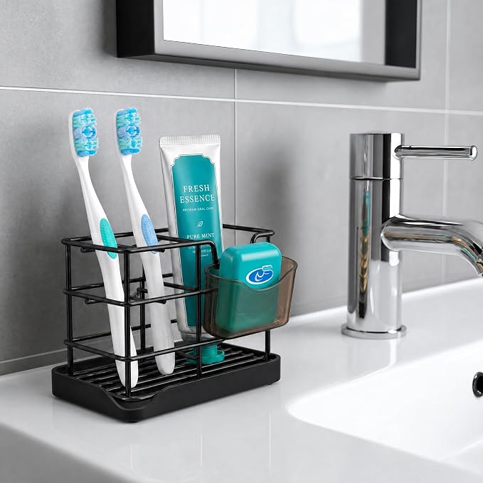 HBlife Toothbrush Holders for Bathrooms Black, Small Stainless Steel Bathroom - Image 6