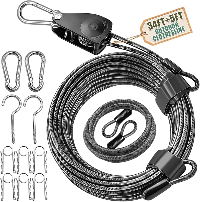 NAZOU Outdoor Retractable Clothesline, 3/16" Coated Steel Wire Rope - Image 9