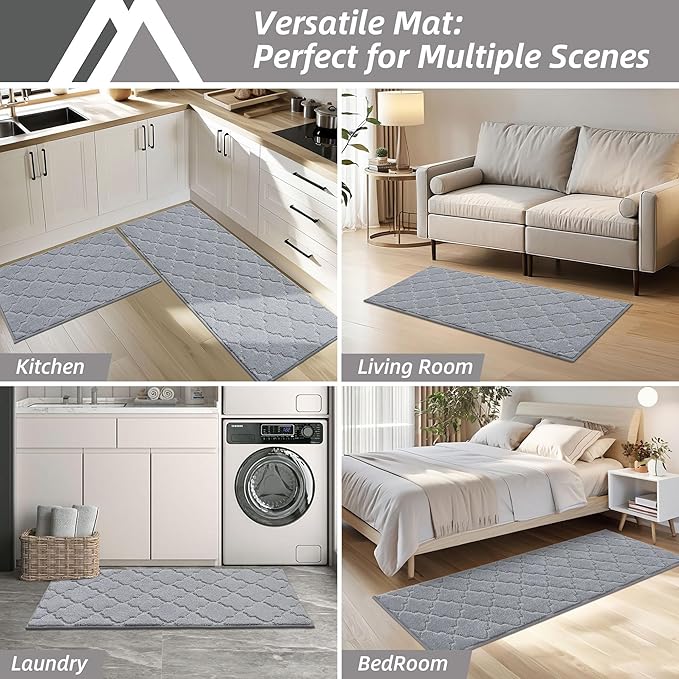 COSY HOMEER Soft Kitchen Floor Mats for in Front of Sink Super Absorbent Kitchen Rugs and Mats 20"x79" Non-Skid Kitchen Mat Standing Mat Washable,Polyester,Grey