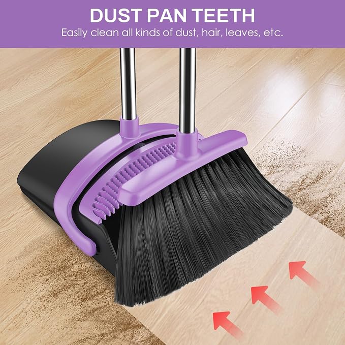 Broom and Dustpan Set for Home, 51-in Long Adjustable Handle Angle Broom and - Image 3