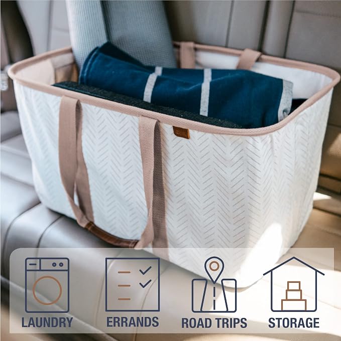 Collapsible Fabric Laundry Basket Tote Premium, Herringbone, 2 Pack - Image 6