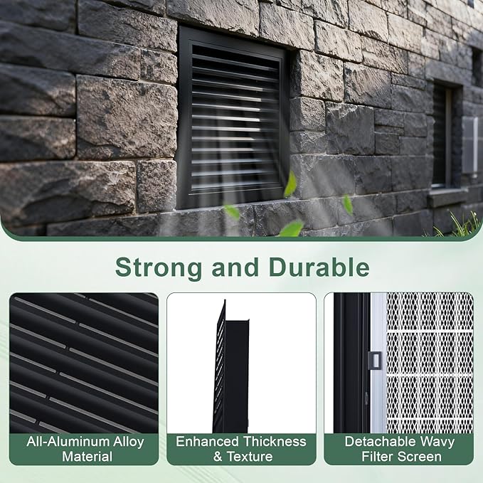 16"x16" Aluminum Alloy Gable Vent, Filter Screen for Removable, Elevate Aesthetics and Air Quality, Ideal for Attic and Shed Ventilation, Premium Black Square Vents in Sleek, Vent Opening: 14"x14"