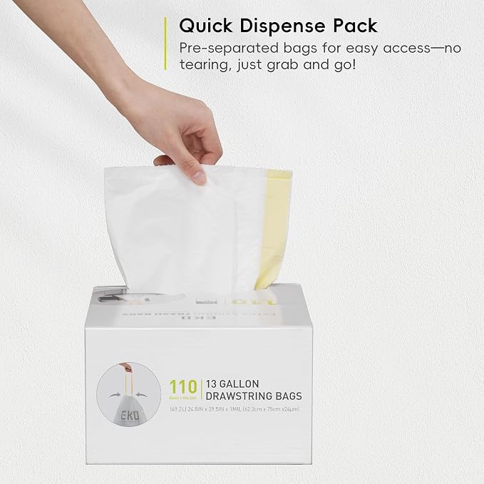 EKO 13 Gallon / 40-60 Liter, Extra-Strong Unscented Garbage Bags, Easy-Dispense - Image 9