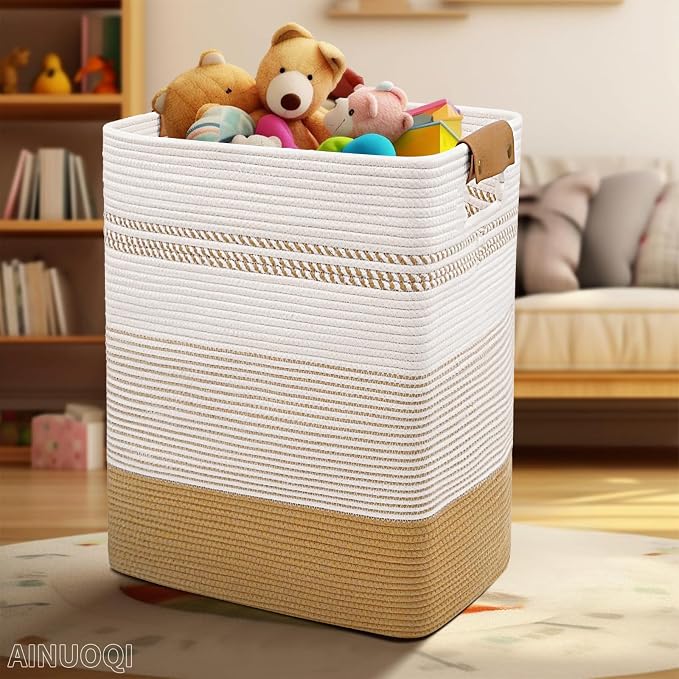 Large Laundry Hamper Basket, 85L Cotton Rope Woven Storage Bin - Image 3
