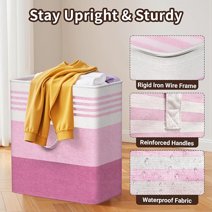 WOWBOX 2 Pack Laundry Baskets, Collapsible Dirty Clothes Laundry Hampers - Image 3