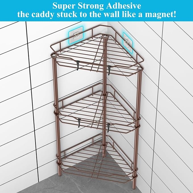 HuggieGems Metal Floor Standing Corner Shower Caddy, 3 Tier - Image 2