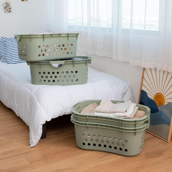 IRIS USA Laundry Basket, 51L Plastic Hip Hold Hamper, 4 Pack, Sage Green - Image 2