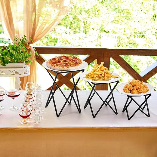 Set of 3 Metal Pizza Stand Holder, Tabletop Pizza Pan Riser Racks Serving Platter Tray for Party, Reusable Square Dessert Food Display Stand for Cakes, Appetizers, Wedding, Home, Buffet, Black