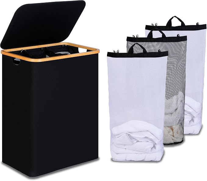 efluky Laundry Hamper with Lid, Trio Laundry Basket with 2 Removable Bags by efluky