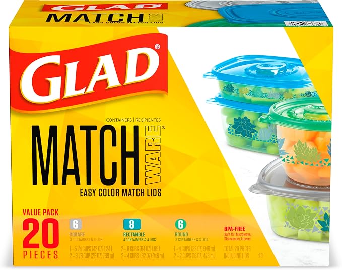 Glad GladWare MatchWare Food Storage Containers, 20 Piece Variety Pack - Image 7