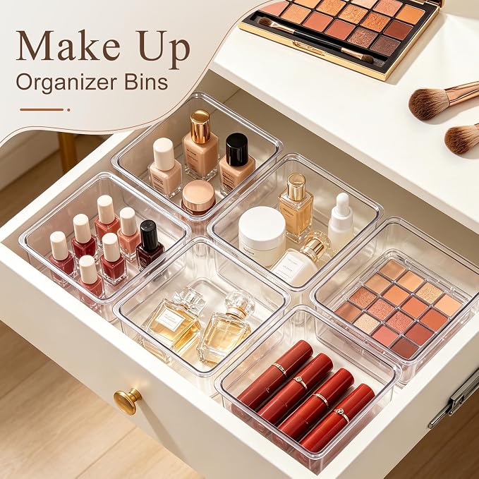 Hudgan 24 Pcs Small Drawer Organizer BinsSet, Stackable Drawer Divider Trays - Image 3