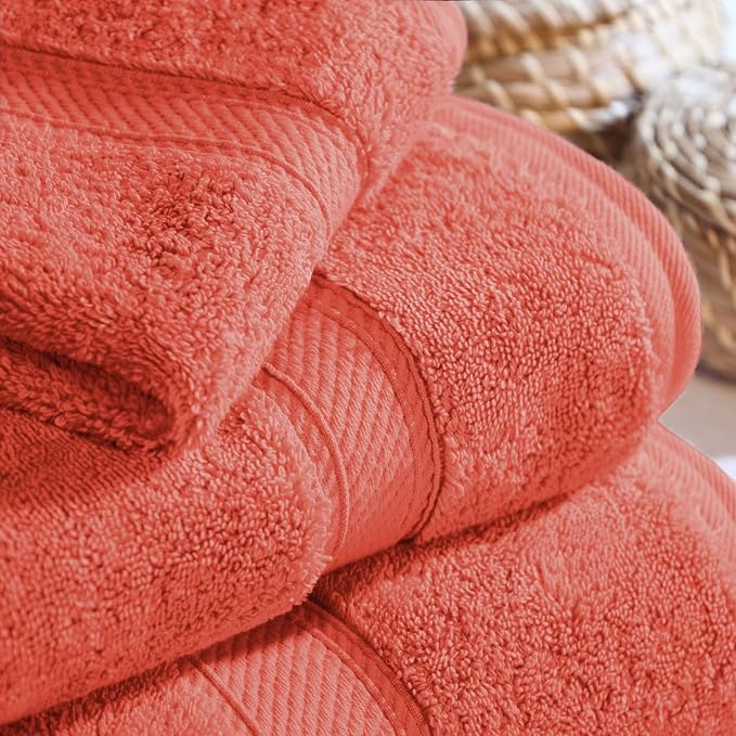 SUPERIOR Egyptian Cotton Ultra Plush & Absorbent, 3 Piece Set, Coral | Quick Dry - Image 7