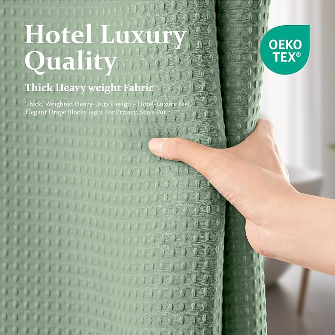 Dynamene Extra Wide Waffle Shower Curtain 256 GSM Fabric 108x72 Sage Green - Image 6