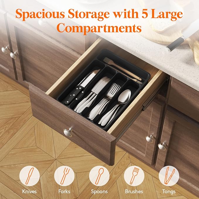Lifewit Silverware Drawer Organizer Tray, Cutlery Storage - Image 4