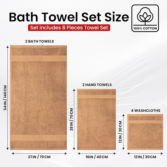 Infinitee Xclusives 100% Cotton Bath Towel Set – 8 Piece Bathroom Towel Set | – - Image 3